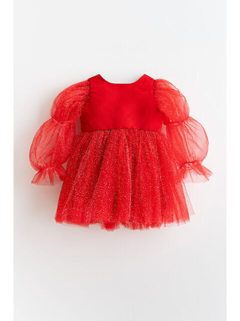 Banamio Pearlie Büzgü Kollu Simli Tül Kız Çocuk Elbise