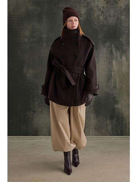 HE-QA Dik Yaka Kaban Koyu Kahve - S000497559-19413