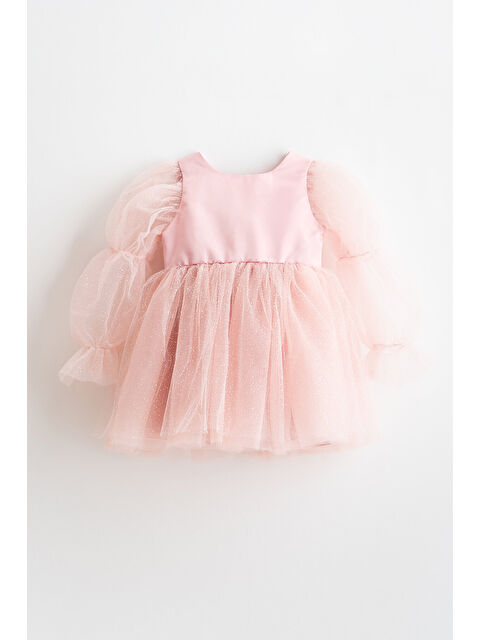 Banamio Pearlie Büzgü Kollu Simli Tül Kız Çocuk Elbise