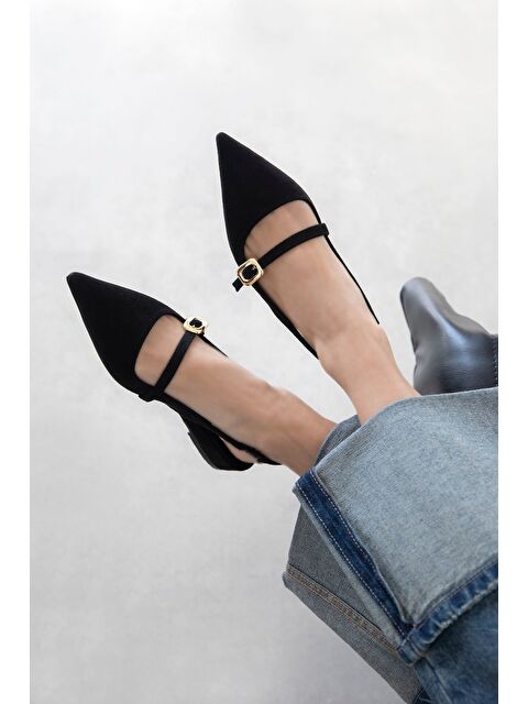 Straswans Tania Kadın Babet Süet  Ayakkabı Siyah - S000530780-19351