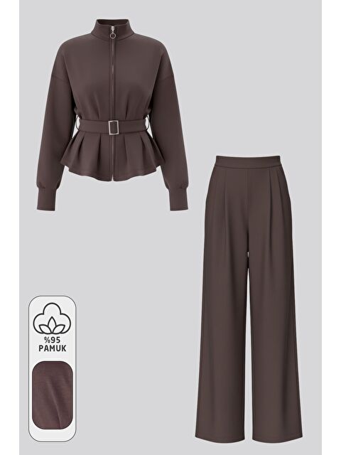 Gülseli Kadın Kemer Detaylı Ceket Bel Lastikli Pantolon İkili Takım - S000470240-19413