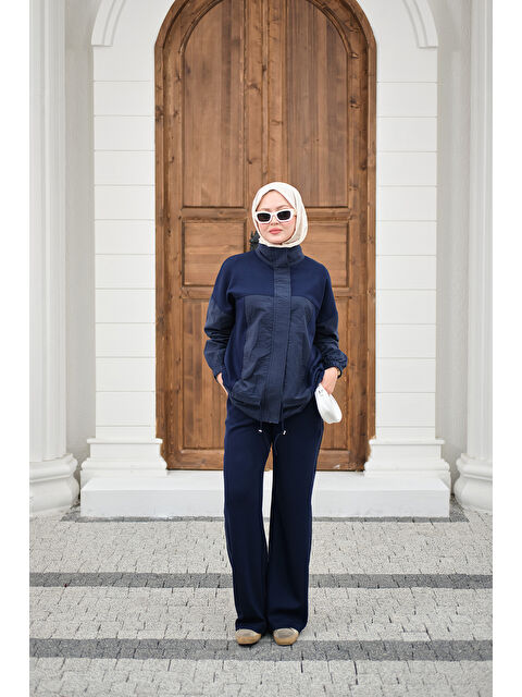 Locco Moda Kadın Garni Detaylı Bağcıklı Takım Lacivert