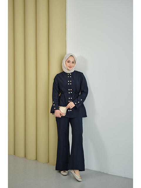 Locco Moda Kadın Gold Çıt Çıt Detay Takım Lacivert - S000492434-21164