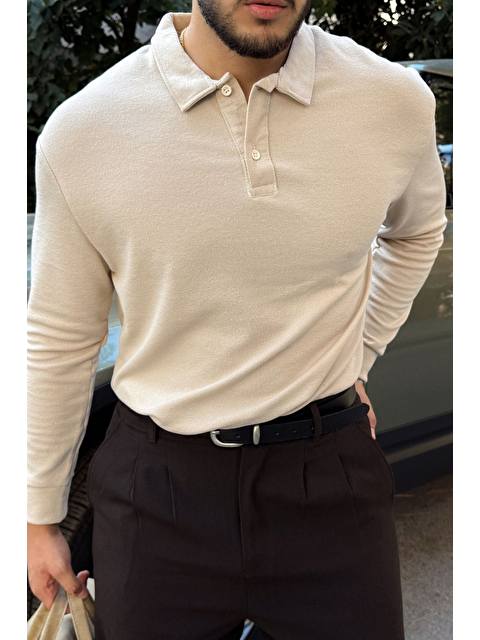 Livio Ferri Cali Erkek Regular Fit Polo Yaka Uzun Kollu Sweatshirt Tişört