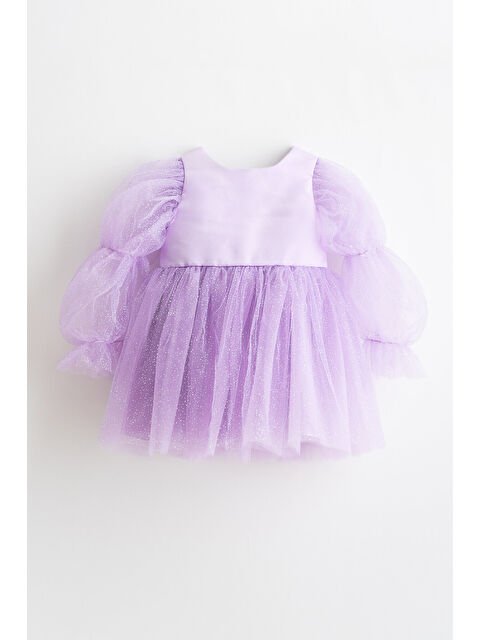 Banamio Pearlie Büzgü Kollu Simli Tül Kız Çocuk Elbise