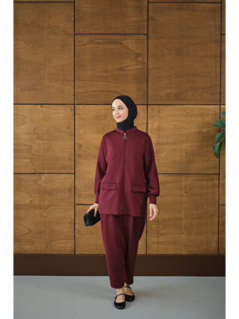 Locco Moda Kadın Fermuarlı İkili Takım Bordo - S000492429-19951