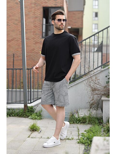 Madmext Siyah %100 Pamuklu Bisiklet Yaka Şort Tişört Takım E7359