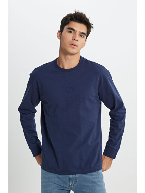 Lee Loose Fit Rahat Kesim Bisiklet Yaka %100 Pamuk Lacivert Uzun Kollu Tişört - S000470226-21164