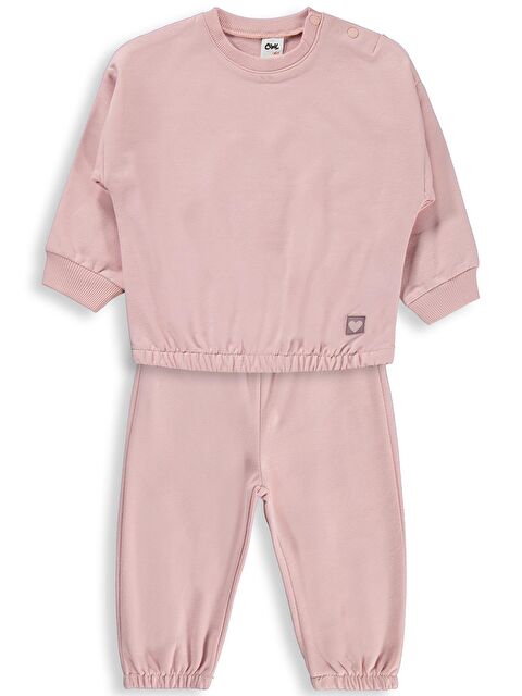 Civil Baby Kız Bebek Düz Basic Kalpli 6-18 Ay Takım - Pembe