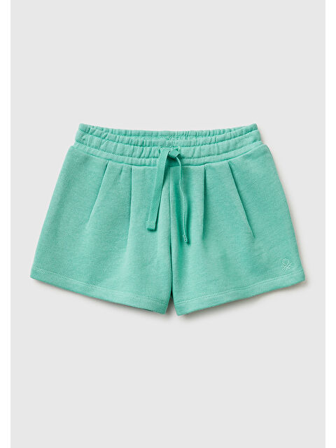 United Colors Of Benetton Kız Çocuk Mint Logo İşlemeli Beli İpli Şort
