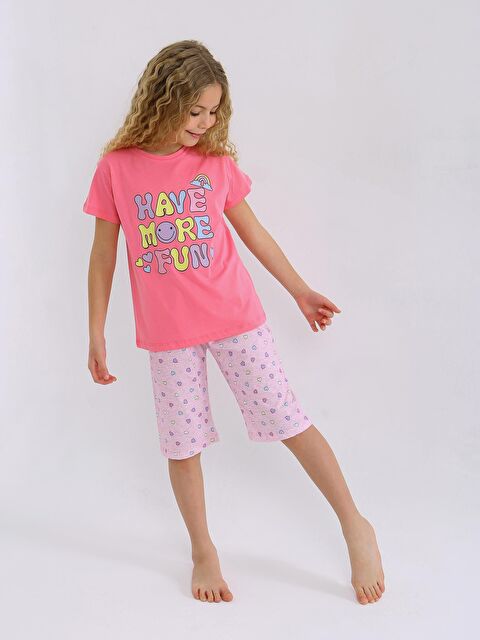 Vitmo Kız Çocuk Kısa Kollu Kapri %100 Pamuklu Pijama Takımı More Fun