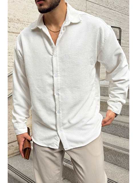 Livio Ferri Yotau Erkek Oversize Fit Kadife Uzun Kollu Gömlek Ceket