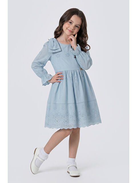 Pina Kids Kız Çocuk Omzu Fiyonk Detaylı Uzun Kollu Fisto Elbise - S000509031-17234