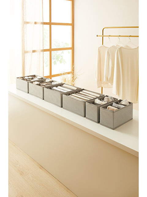 Ocean Home Textile 6'lı Bölmeli Gri Balıksırtı Çekmece İçi Düzenleyici Kutu Set - S000351657-20600