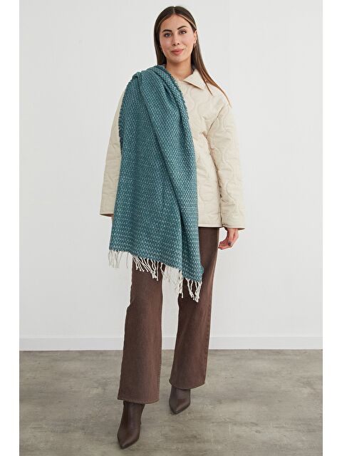 Fullamoda Kadın Yeşil Kare Desenli Şal - S000463073-18194