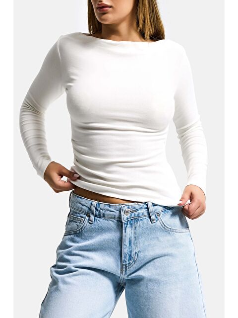 It's Basic Kadın Beyaz w5 %100 Pamuk Asimetrik Kesim Esnek Bluz Body - S000527565-20063