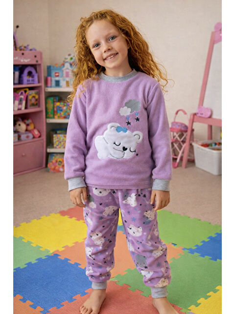 Remsa Kız Çocuk Kadife Polar Desenli Pijama Takımı 1680 Lila - S000497563-17878