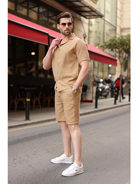 Madmext Vizon %100 Pamuklu Erkek Şort Gömlek Takım E7361