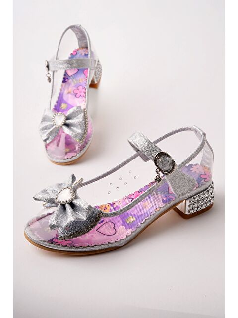 Muggo PONYTA Şeffaf Simli Fiyonk Detaylı Bantlı Kız Çocuk Topuklu Abiye Ayakkabı - S000531175-18105