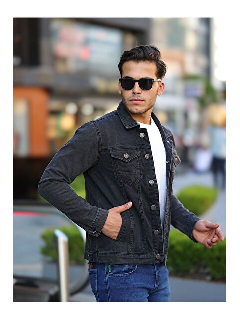 Comstar Erkek Trend Polo Yaka Slim Fit Denim Jeans Antrasit Jean Ceket