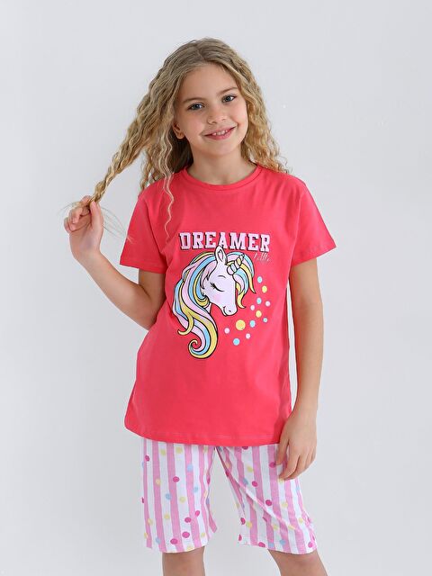 Vitmo Kız Çocuk Kısa Kollu Kapri %100 Pamuklu Pijama Takımı Dreamer Girl