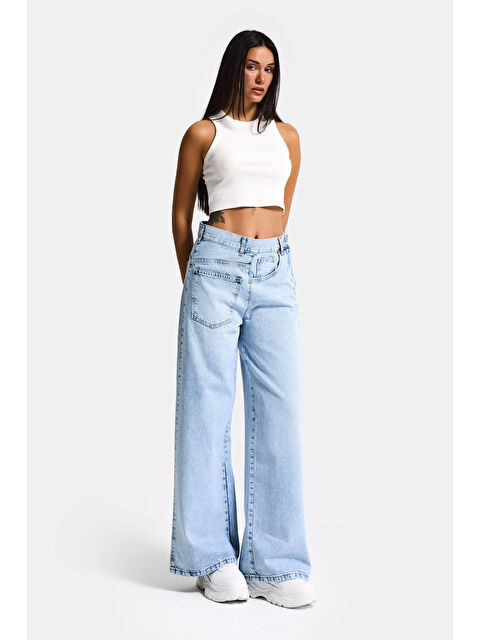 It's Basic Kadın Ice Renk 4s6-3 Mega Baggy Fit Ön Arka Detay Tasarım Denim Jean - S000527569-17234