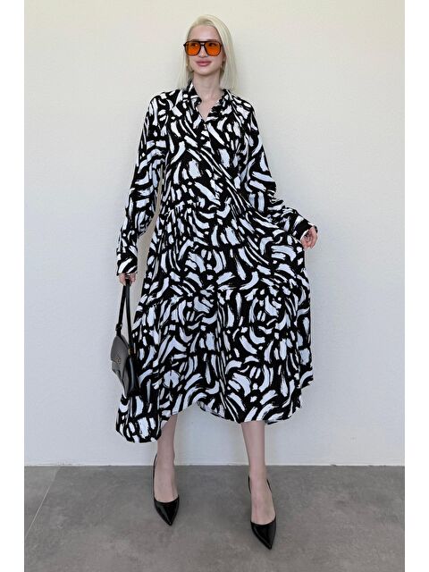 Madmext Beyaz Uzun Kollu Düğmeli Desenli Elbise Mg2431 - S000384912-20063