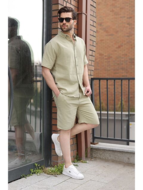 Madmext Mint Yeşili Basic Erkek Şort Gömlek Takım E7321