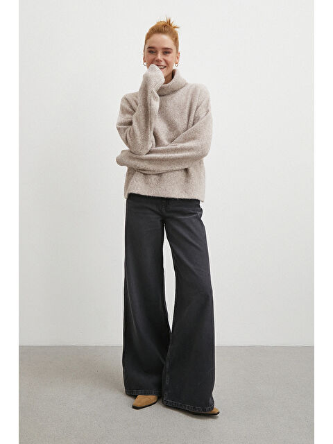 Never More Yüksek Bel Geniş Paça Jean Siyah - S000490882-19351