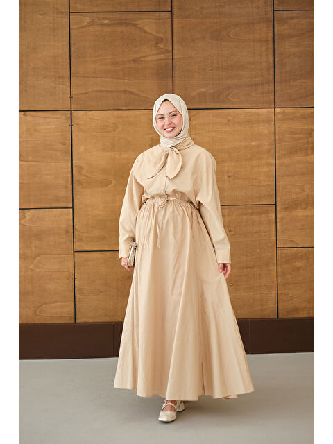 Locco Moda Kadın Fular Yaka Gömlekli Takım Krem - S000530200-19966