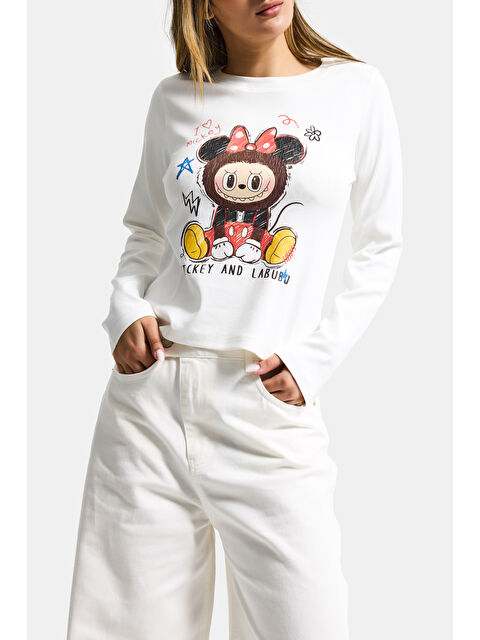 It's Basic Kadın Kırık Beyaz w5 Baskı Desenli Sweatshirt - S000527570-20063