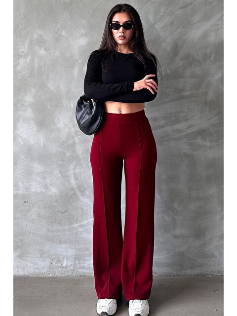 Madmext Bordo Yüksek Bel İspanyol Paça Kadın Tayt Pantolon Mg2287 - S000345579-19951