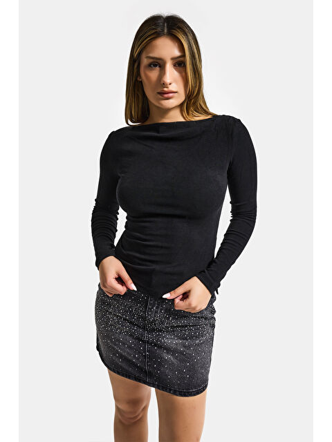 It's Basic Kadın Siyah w5 %100 Pamuk Asimetrik Kesim Esnek Bluz Body - S000527573-19351