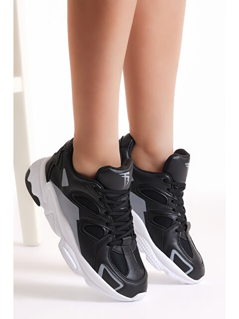 TONNY BLACK Unisex Siyah Gri Rahat Kalıp Yüksek Taban Bağcıklı Spor Ayakkabı - S000158219-37430