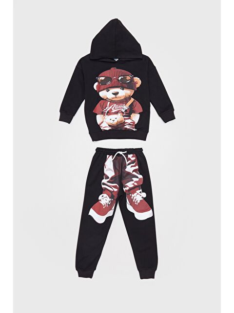 Fullamoda Ayıcık Baskılı Kapüşonlu Jogger Erkek Çocuk Takım - S000422425-19351