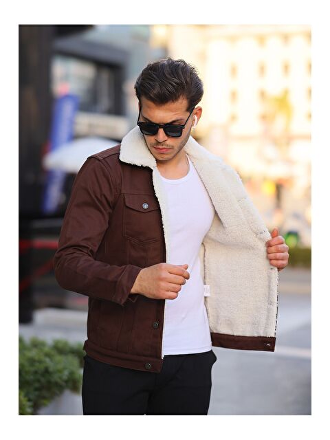 Comstar Erkek Trend Kışlık Içi Kürklü Jean Ceket Kahve