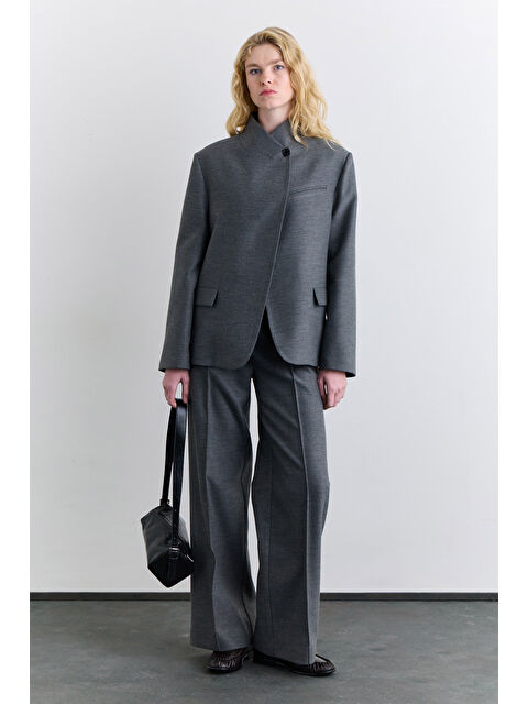 Manuka Yüksek Yaka Blazer Ceket Gri - S000499100-20600