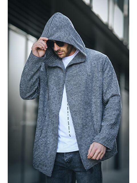 Oksit Kenny Geometrik Desenli Kapüşonlu Erkek Panço Triko Hırka - S000315023-20600