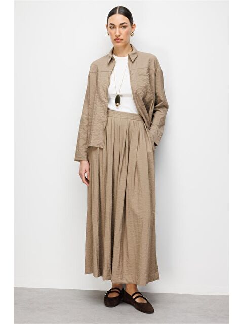 Mizalle Teknik Kumaş Fermuarlı Vizon Rengi Ceket Gömlek - S000530553-26429