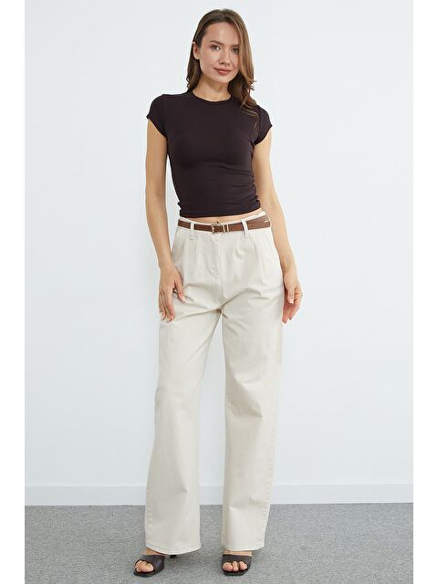 Fullamoda Beli Lastikli Kemerli Gabardin Palazzo Pantolon - S000527580-19928