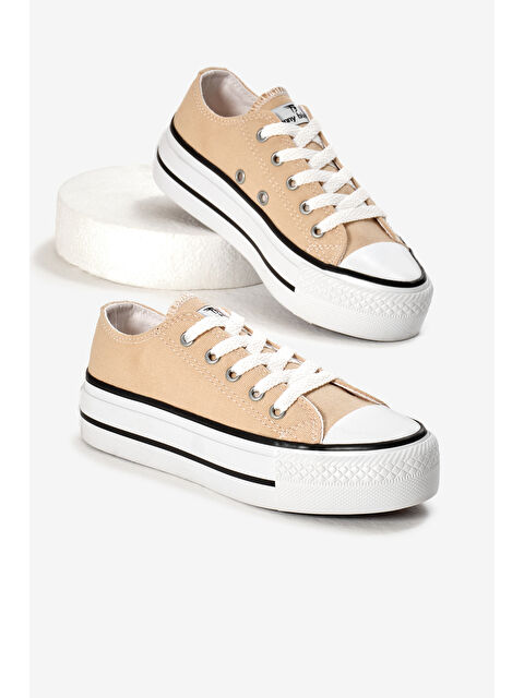 TONNY BLACK Çocuk Unisex Bej Termo Kalın Taban Bağcıklı Keten Spor Ayakkabı - S000493805-19928