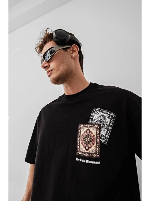 Jane's Erkek Baskılı Oversize T-shirt - Siyah - S000528583-19351