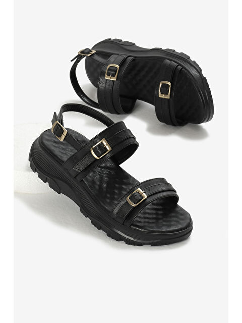 TONNY BLACK Kadın Siyah Poli Taban Toka Detaylı Çift Bantlı Sandalet - S000493808-19351