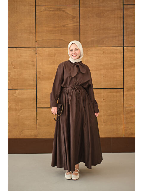 Locco Moda Kadın Fular Yaka Gömlekli Takım Kahverengi - S000530200-19413