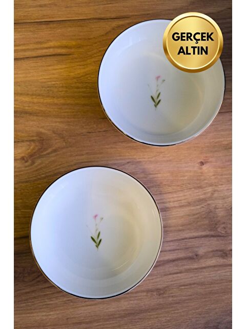 TABAK EVİ Porselen Natura Çuha Altın Yaldızlı Kase 13,50x4cm 460cc 2 li - S000489428-23173