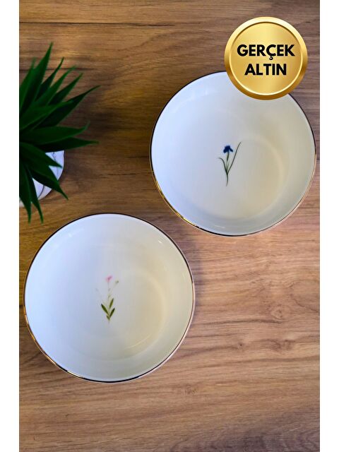 TABAK EVİ Porselen Natura Karma Altın Yaldızlı Kase 13,50x4cm 460cc 2 Parça - S000489429-23173