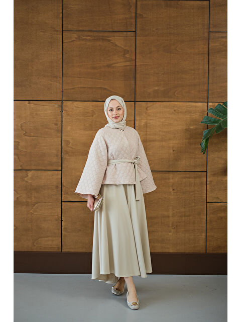 Locco Moda Kadın Eteği Scuba Kapitone Takım Krem - S000492450-19966