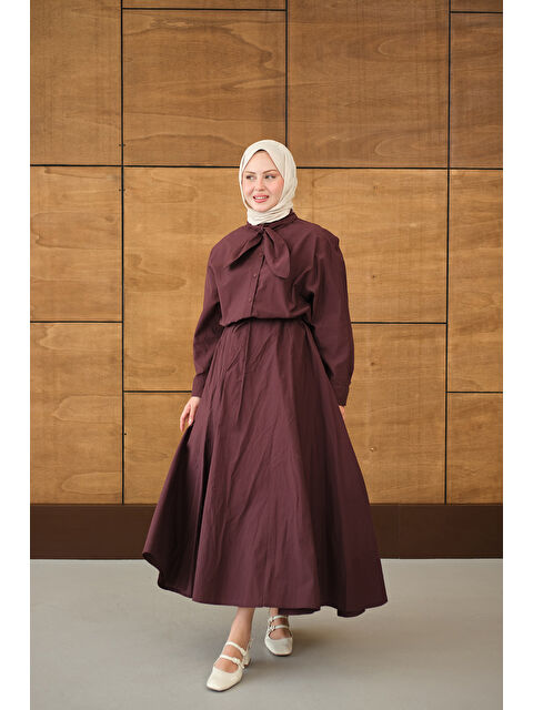 Locco Moda Kadın Fular Yaka Gömlekli Takım Bordo - S000530200-19951