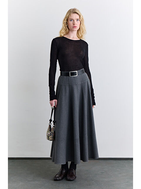 Manuka Kup Detaylı Geniş Etek Gri - S000499106-20600