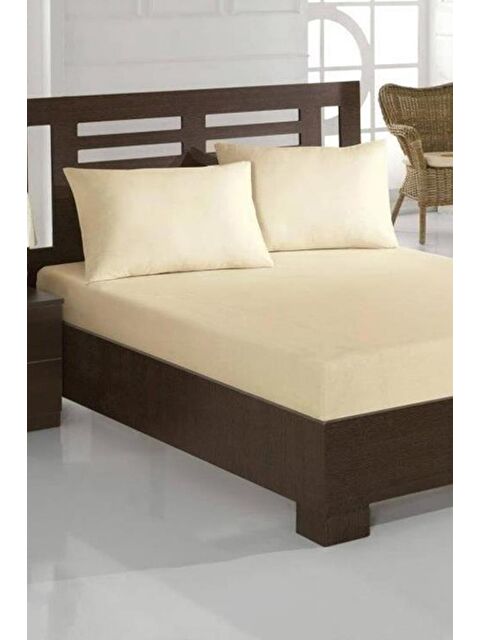Çeyiz Diyarı Penye Çift Kişilik 180x200 cm Lastikli Çarşaf Krem - S000489438-19966